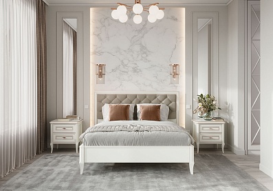 Спальня Онтарио 10, тип кровати Комбинированные, цвет Бело-серый